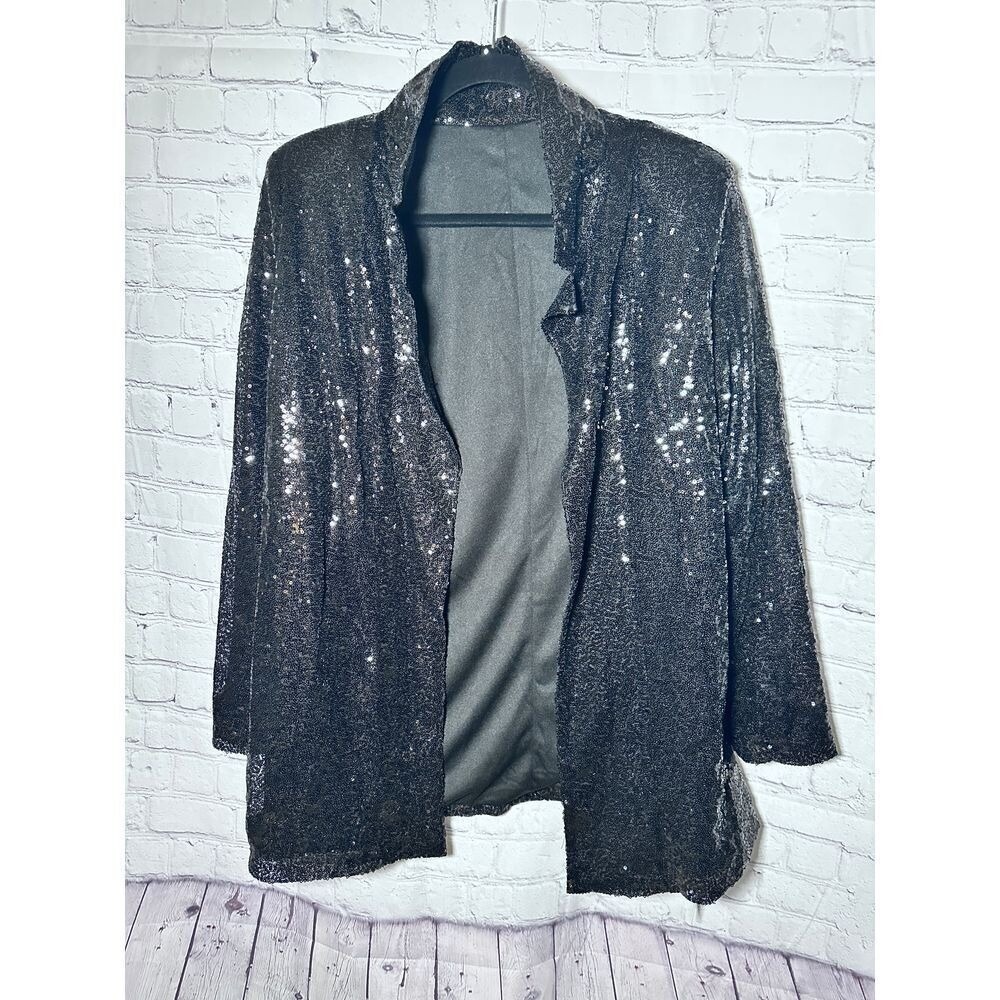 Cupshe Womens Black Sequin Open Front Blazer Jacket Size Medium NWT
